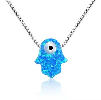 Opal Evil Eye Hamsa Hand Necklace