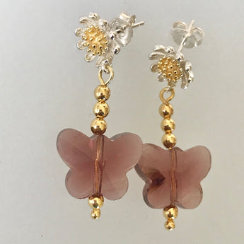 Pink Butterfly with the Flower Shaped Earrings Studs